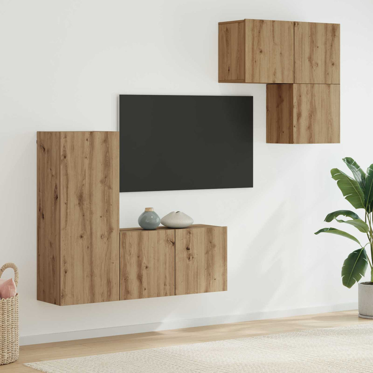 4 Piece TV Wall Units Engineered Wood Artisan oak