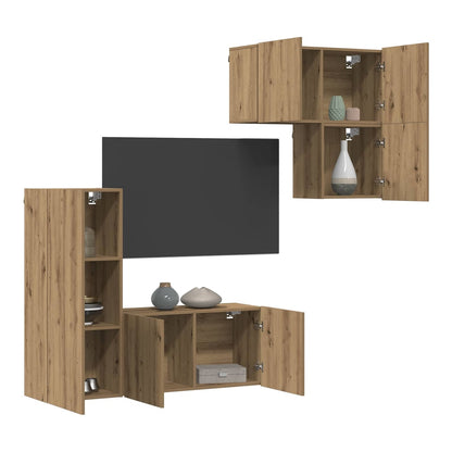 4 Piece TV Wall Units Engineered Wood Artisan oak