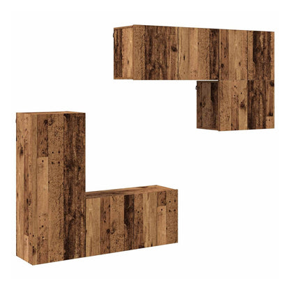 5 Piece TV Wall Units Engineered Wood Old wood