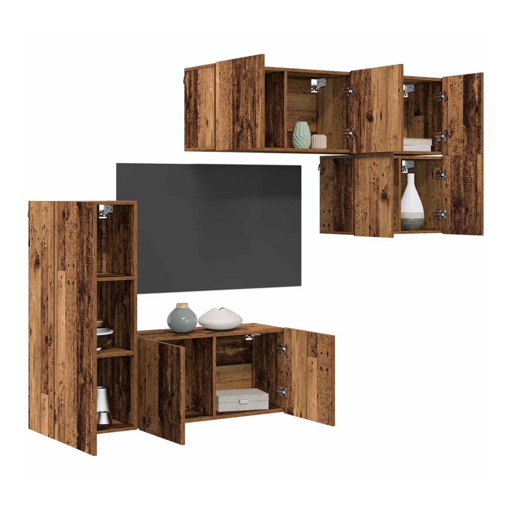 5 Piece TV Wall Units Engineered Wood Old wood