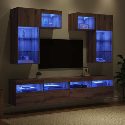 5 Piece TV Wall Units with LED Engineered Wood Artisan oak