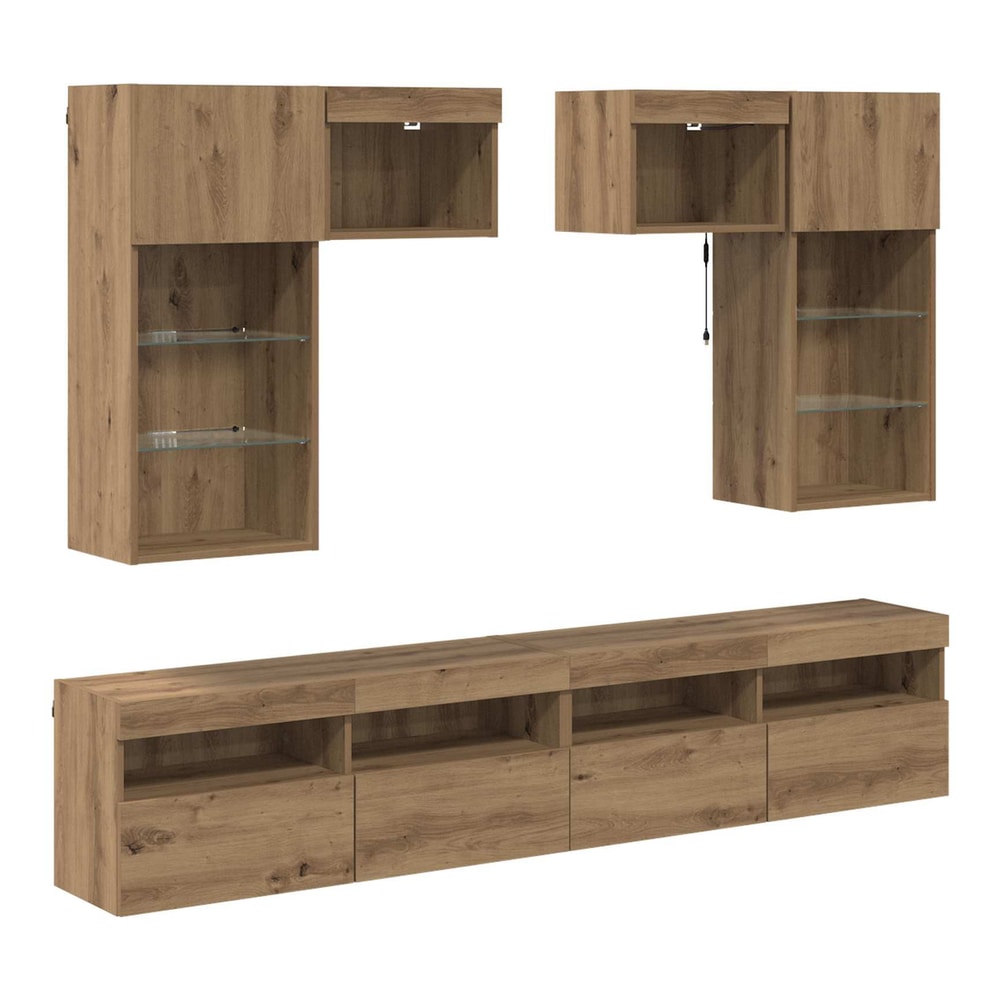 5 Piece TV Wall Units with LED Engineered Wood Artisan oak