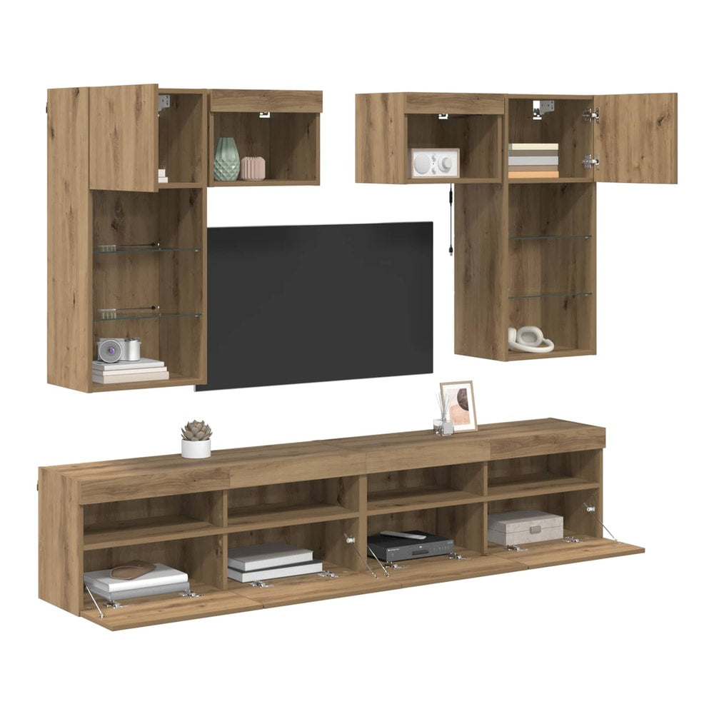 5 Piece TV Wall Units with LED Engineered Wood Artisan oak