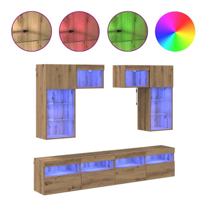 5 Piece TV Wall Units with LED Engineered Wood Artisan oak