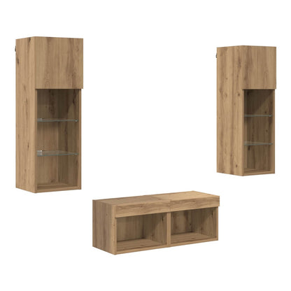 4 Piece TV Wall Cabinets with LED Lights Artisan oak