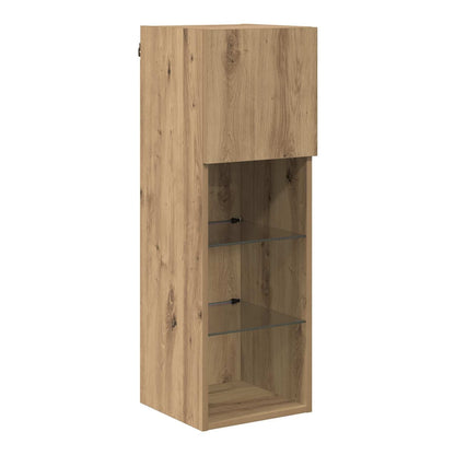 4 Piece TV Wall Cabinets with LED Lights Artisan oak