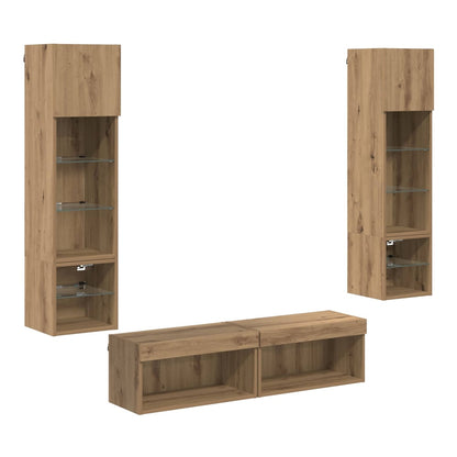 6 Piece TV Wall Units with LED Engineered Wood Artisan oak