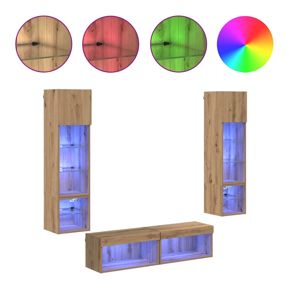 6 Piece TV Wall Units with LED Engineered Wood Artisan oak