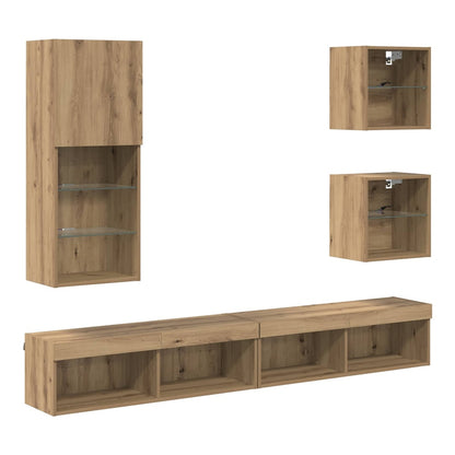 5 Piece TV Wall Units with LED Engineered Wood Artisan oak