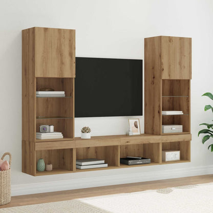 5 Piece TV Wall Units with LED Engineered Wood Artisan oak