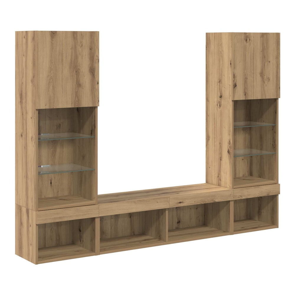 5 Piece TV Wall Units with LED Engineered Wood Artisan oak