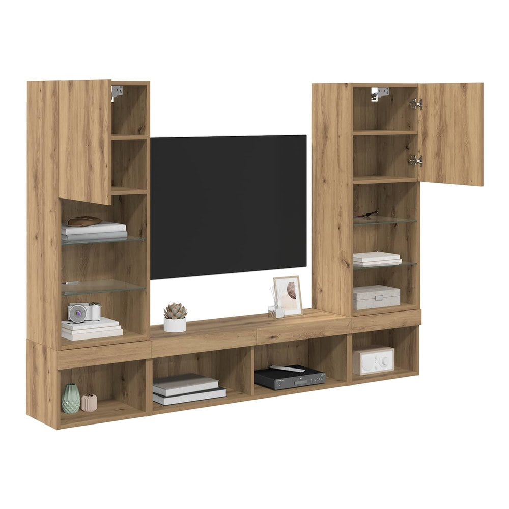 5 Piece TV Wall Units with LED Engineered Wood Artisan oak
