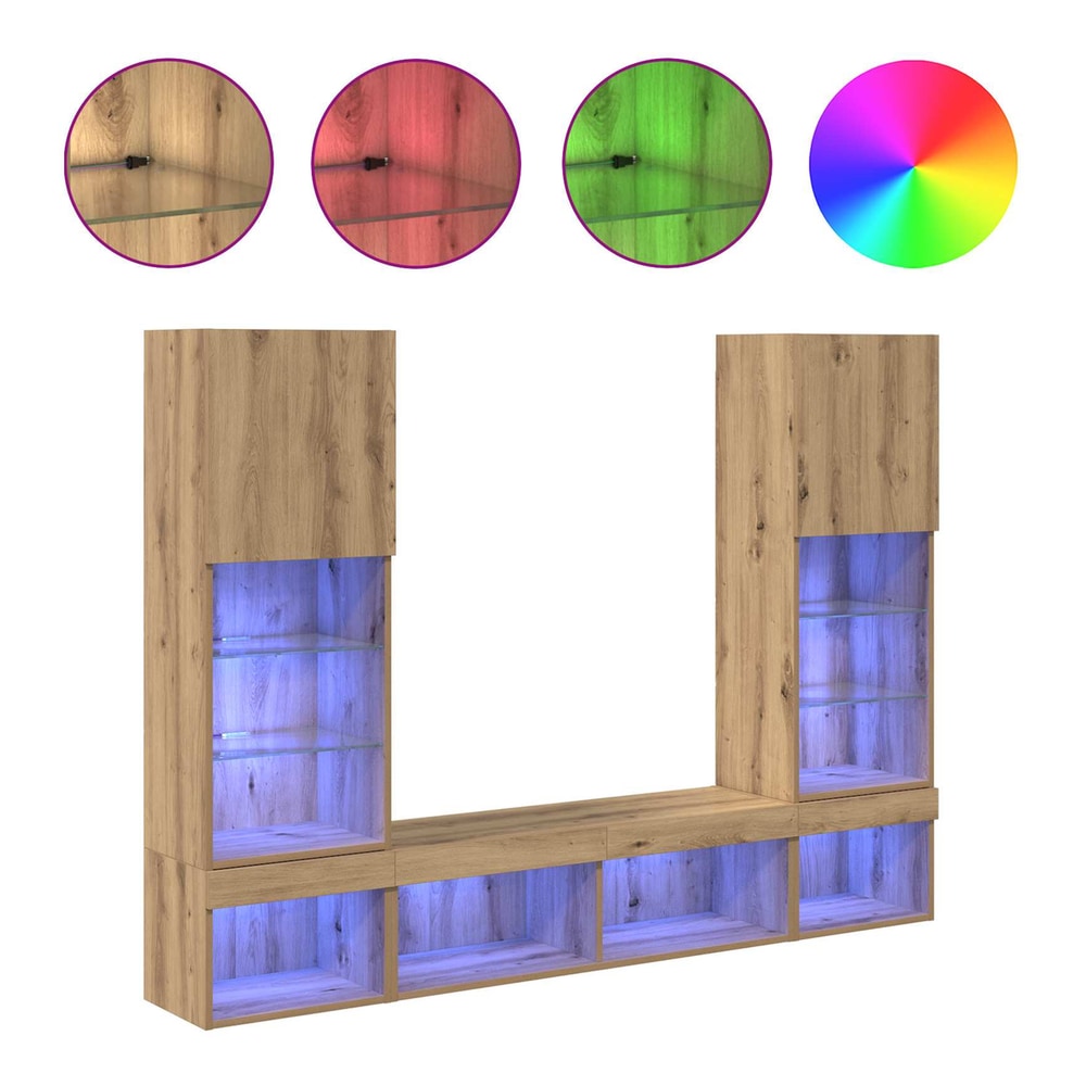 5 Piece TV Wall Units with LED Engineered Wood Artisan oak