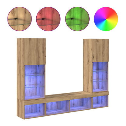 5 Piece TV Wall Units with LED Engineered Wood Artisan oak