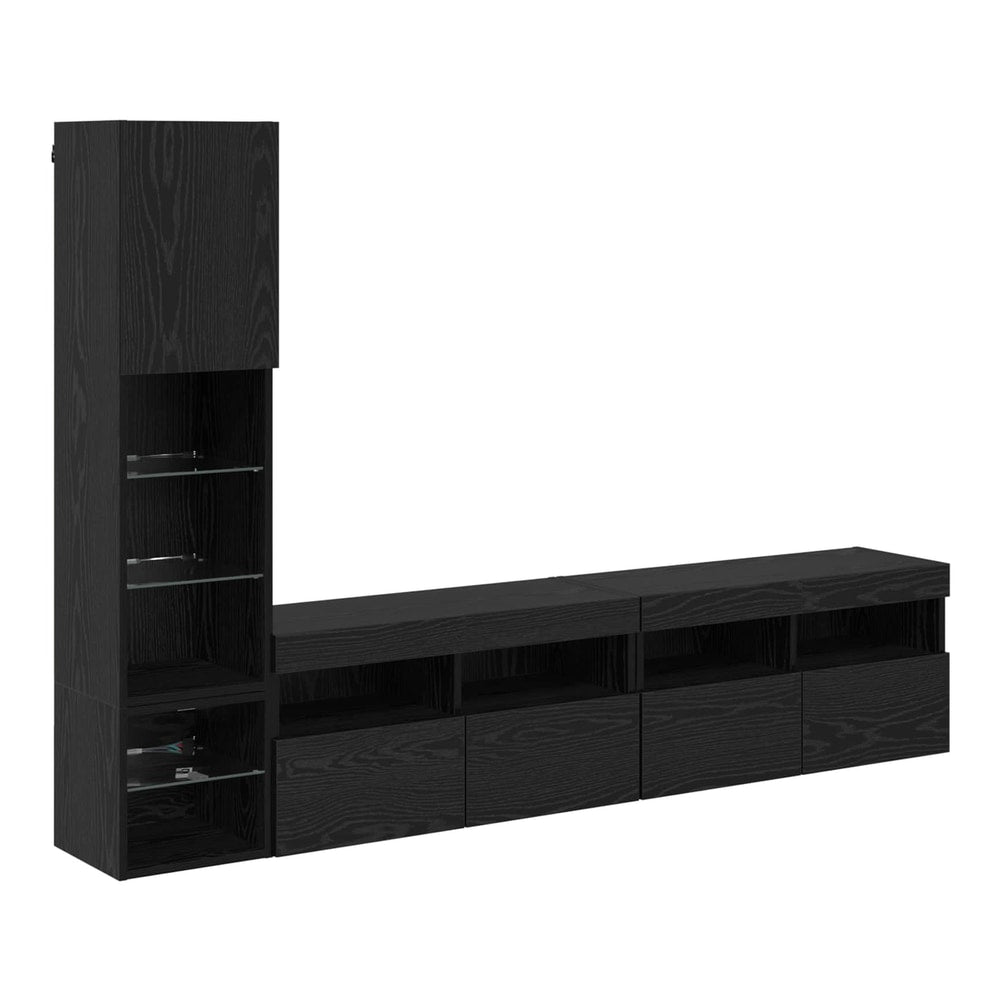 4 Piece TV Wall Units with LED Engineered Wood Black oak