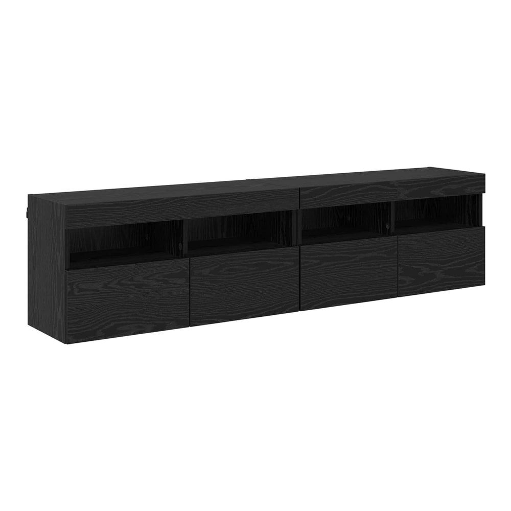 4 Piece TV Wall Units with LED Engineered Wood Black oak