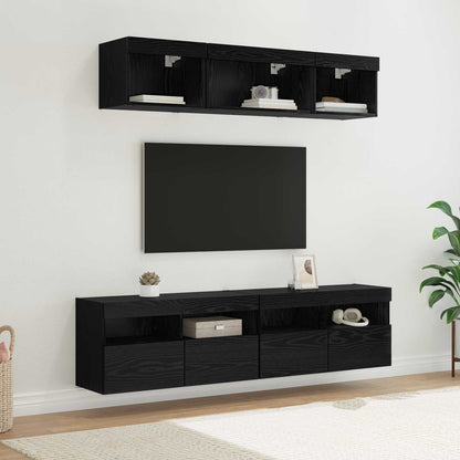 5 Piece TV Wall Units with LED Engineered Wood Black oak
