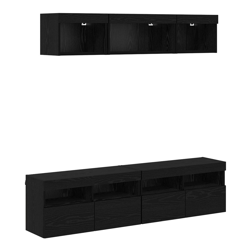 5 Piece TV Wall Units with LED Engineered Wood Black oak