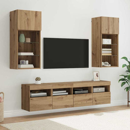 5 Piece TV Wall Units with LED Engineered Wood Artisan oak