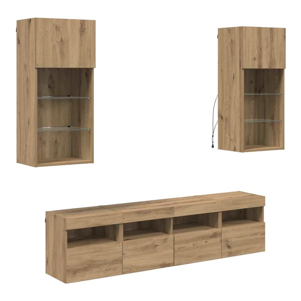 5 Piece TV Wall Units with LED Engineered Wood Artisan oak