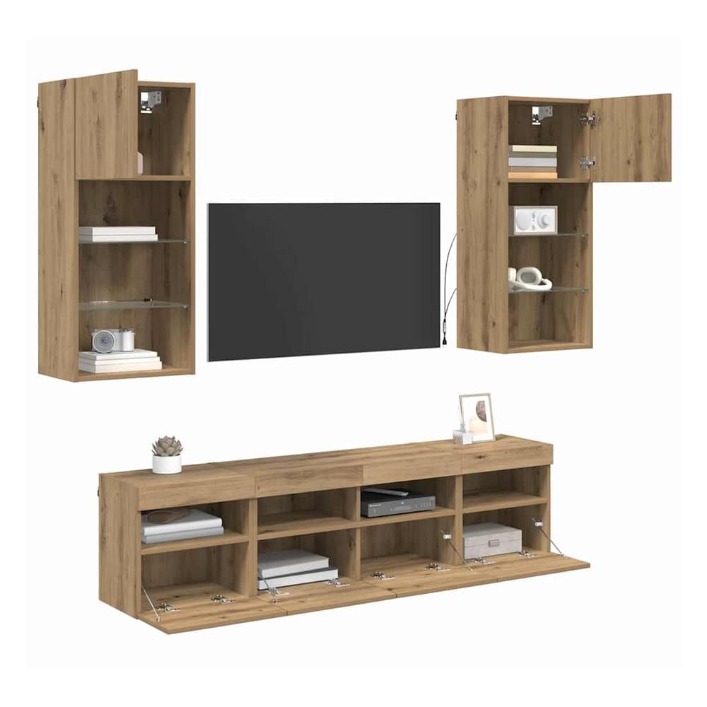 5 Piece TV Wall Units with LED Engineered Wood Artisan oak