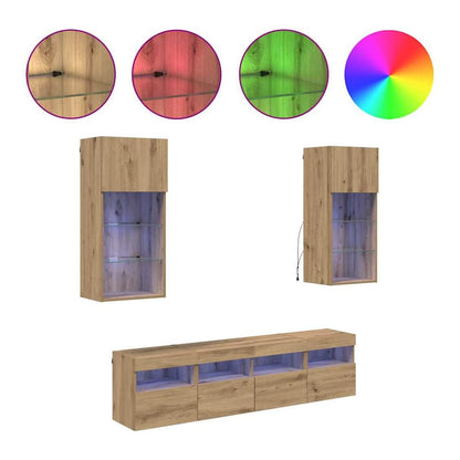 5 Piece TV Wall Units with LED Engineered Wood Artisan oak
