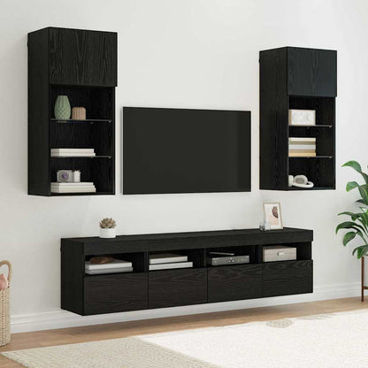 5 Piece TV Wall Units with LED Engineered Wood Black oak