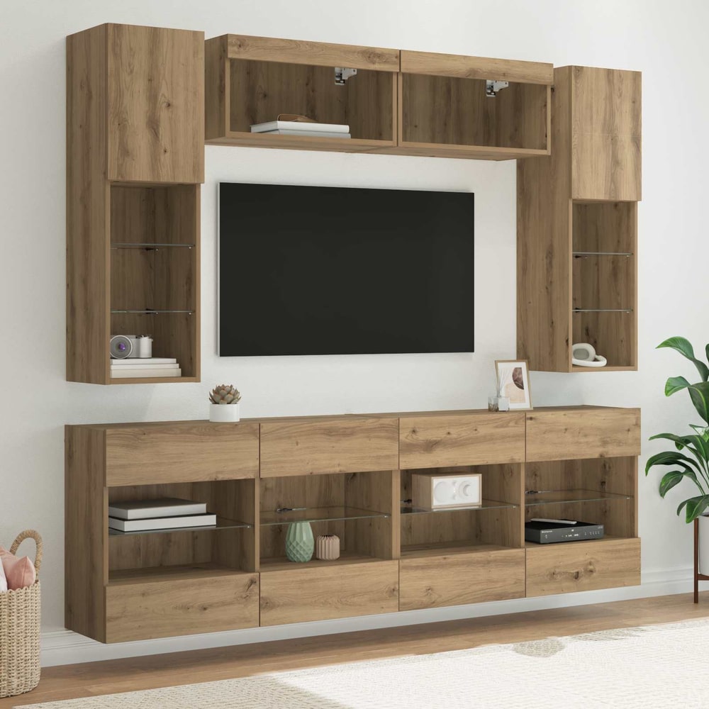 6 Piece TV Wall Cabinet Set with LED Lights Artisan oak