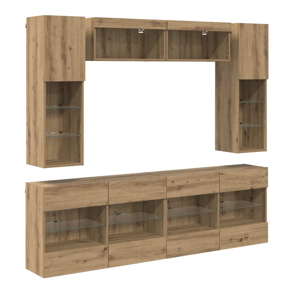 6 Piece TV Wall Cabinet Set with LED Lights Artisan oak