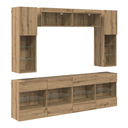 6 Piece TV Wall Cabinet Set with LED Lights Artisan oak