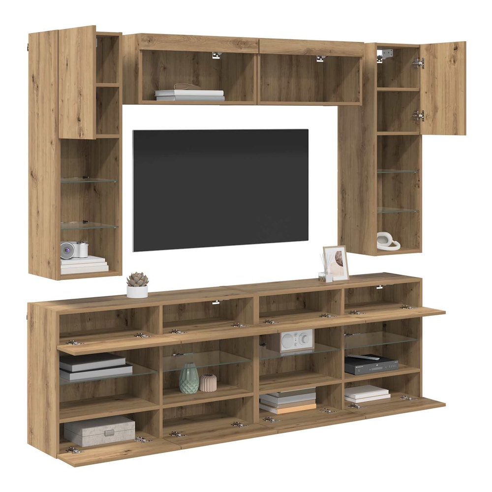 6 Piece TV Wall Cabinet Set with LED Lights Artisan oak