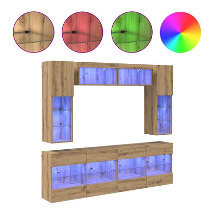 6 Piece TV Wall Cabinet Set with LED Lights Artisan oak