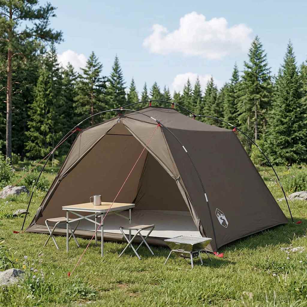 vidaXL Tunnel Tent 4-Person Brown and Grey 1