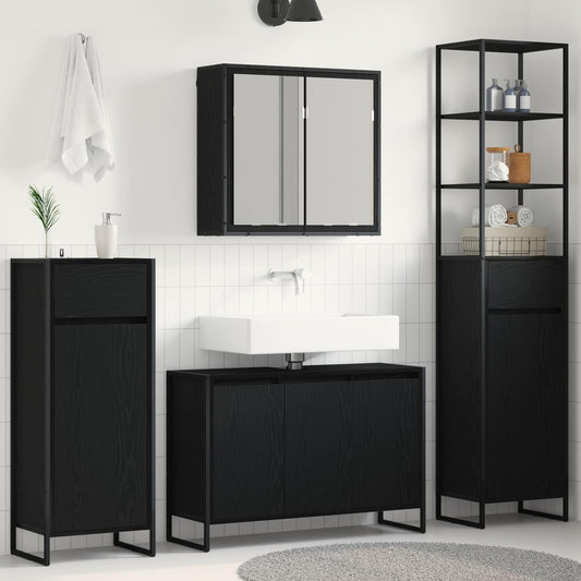 Bathroom Furniture Set 4 pcs Engineered Wood Black oak 90 x 30 x 60 cm