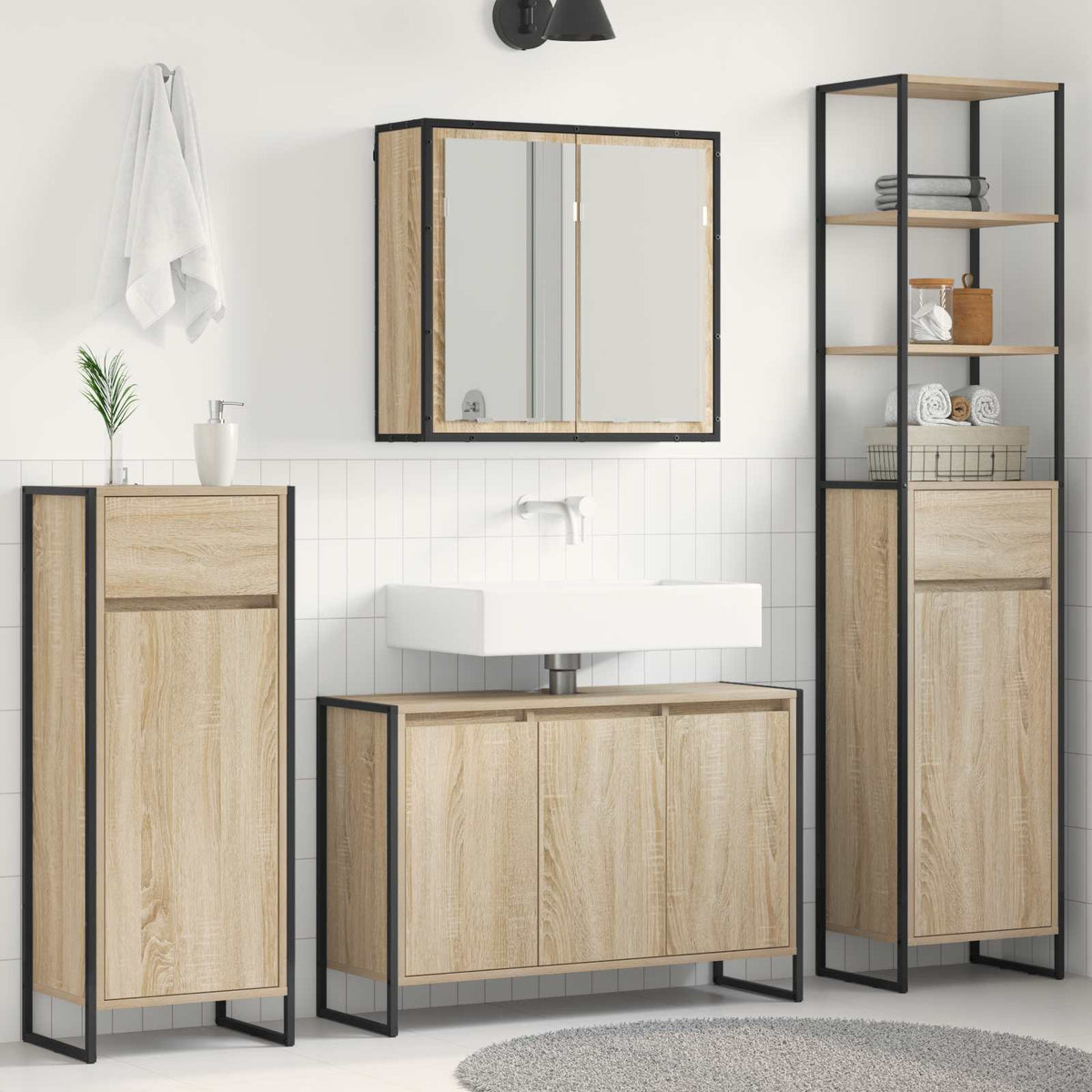 Bathroom Furniture Set 4 pcs Engineered Wood Sonoma oak 90 x 30 x 60 cm
