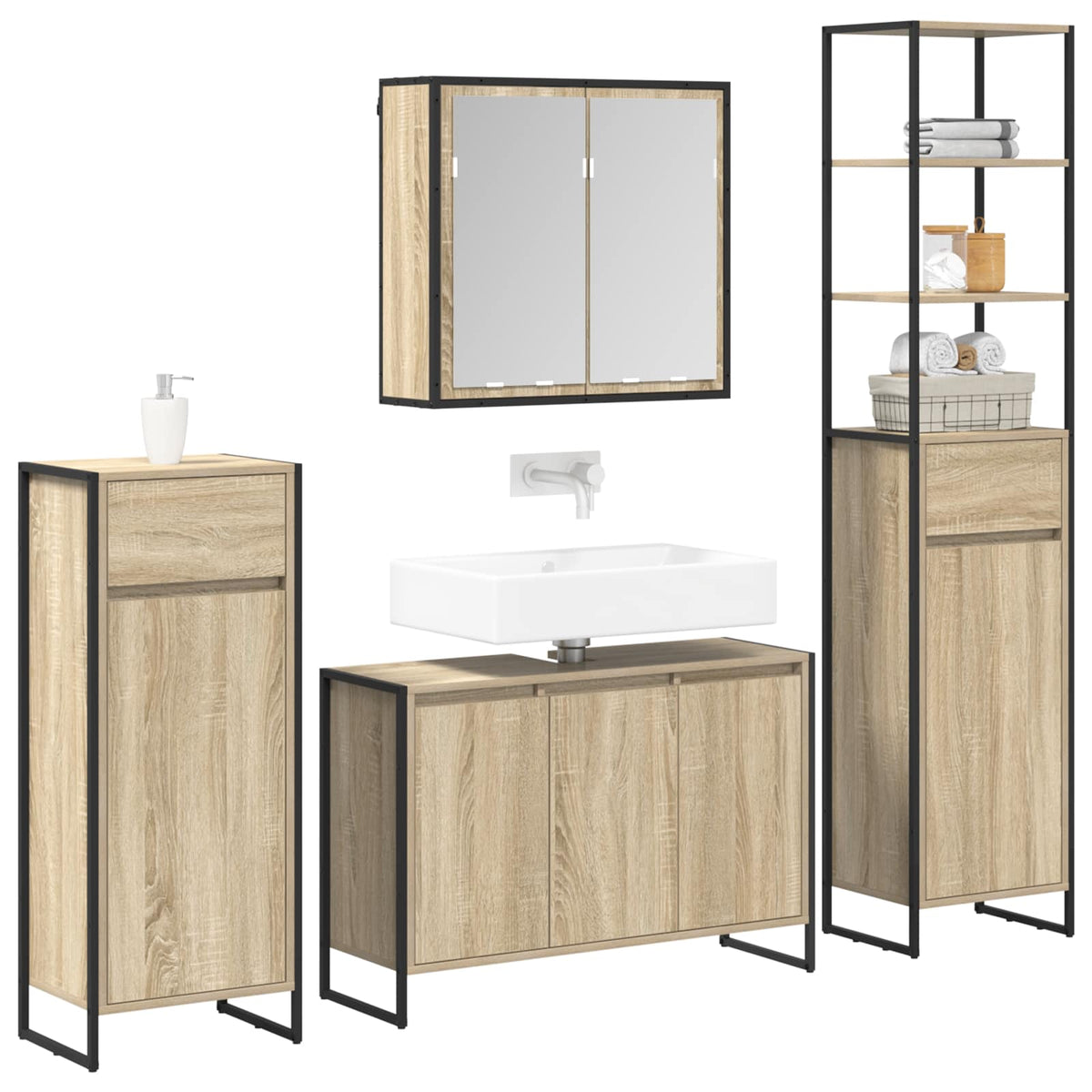 Bathroom Furniture Set 4 pcs Engineered Wood Sonoma oak 90 x 30 x 60 cm