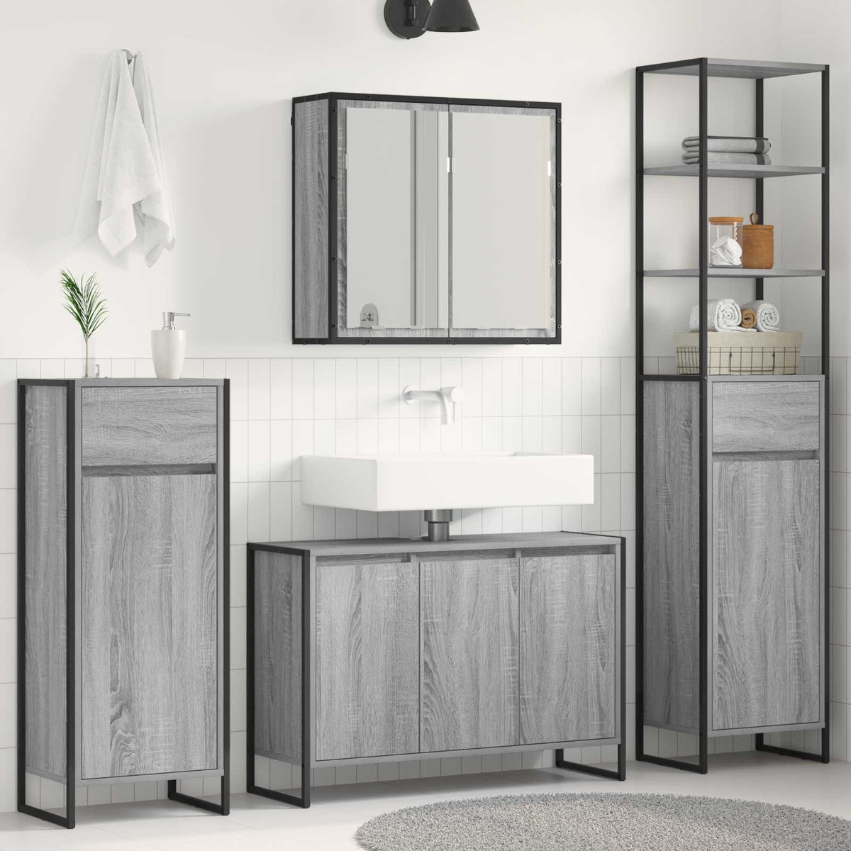 Bathroom Furniture Set 4 pcs Engineered Wood Grey sonoma 90 x 30 x 60 cm