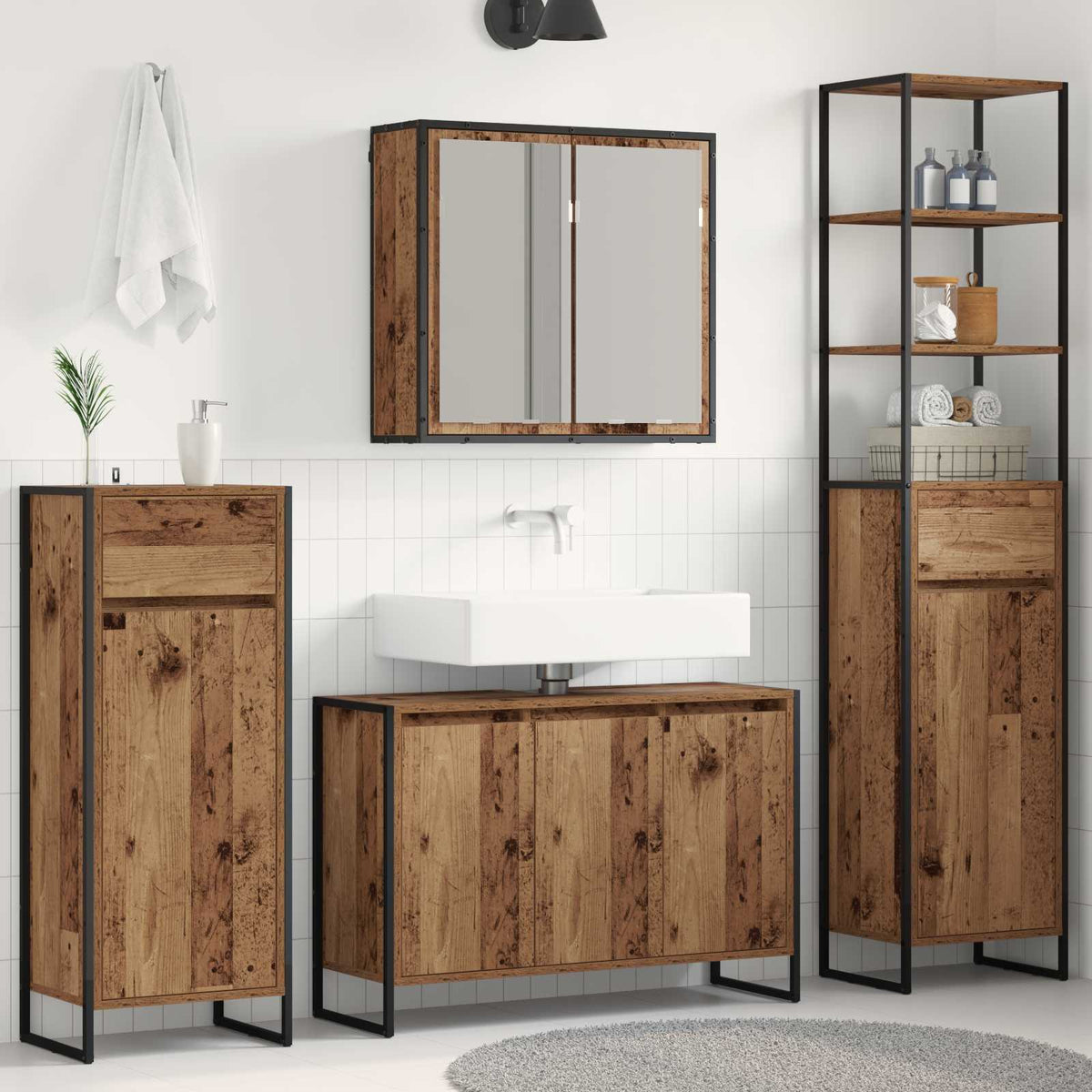 Bathroom Furniture Set 4 pcs Engineered Wood Old wood 90 x 30 x 60 cm