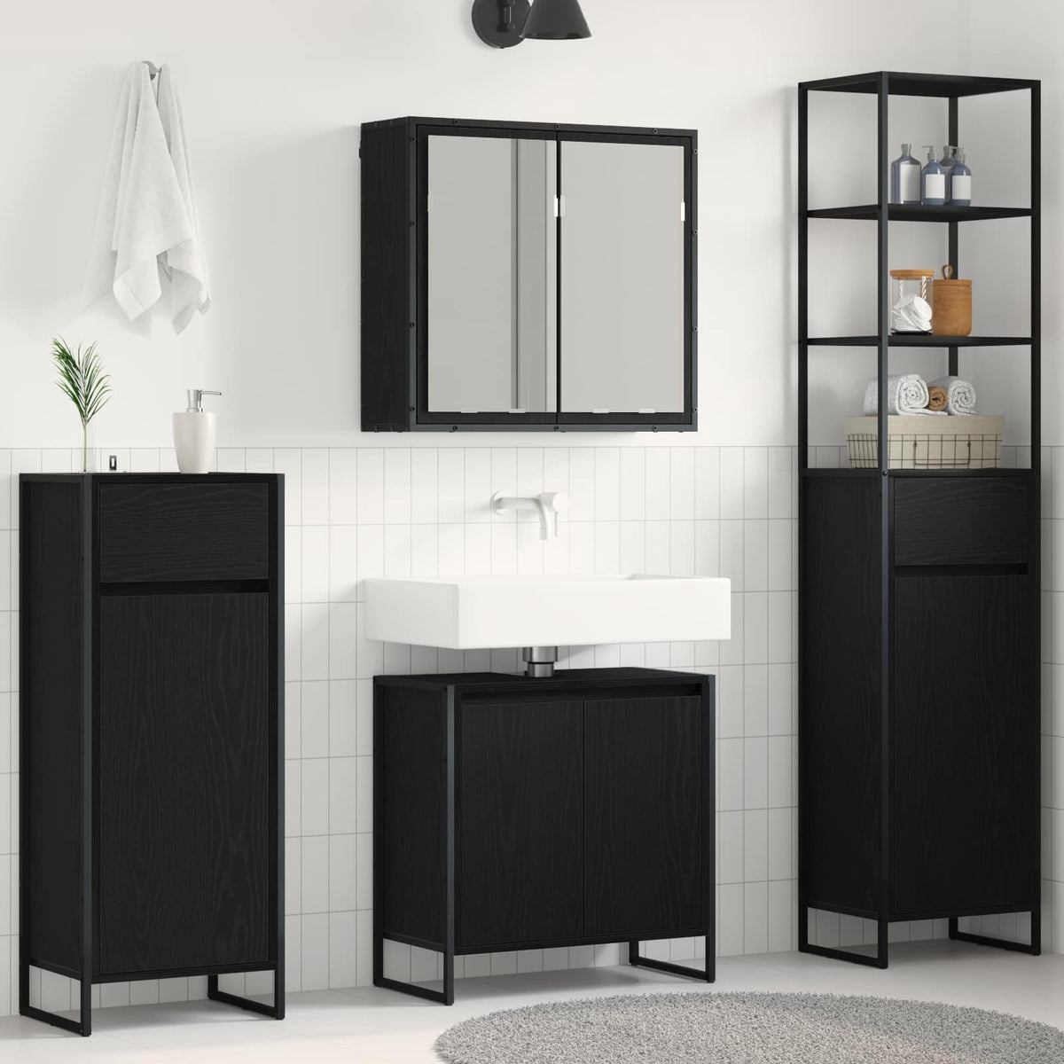 Bathroom Furniture Set 4 pcs Engineered Wood Black oak 60 x 30 x 60 cm