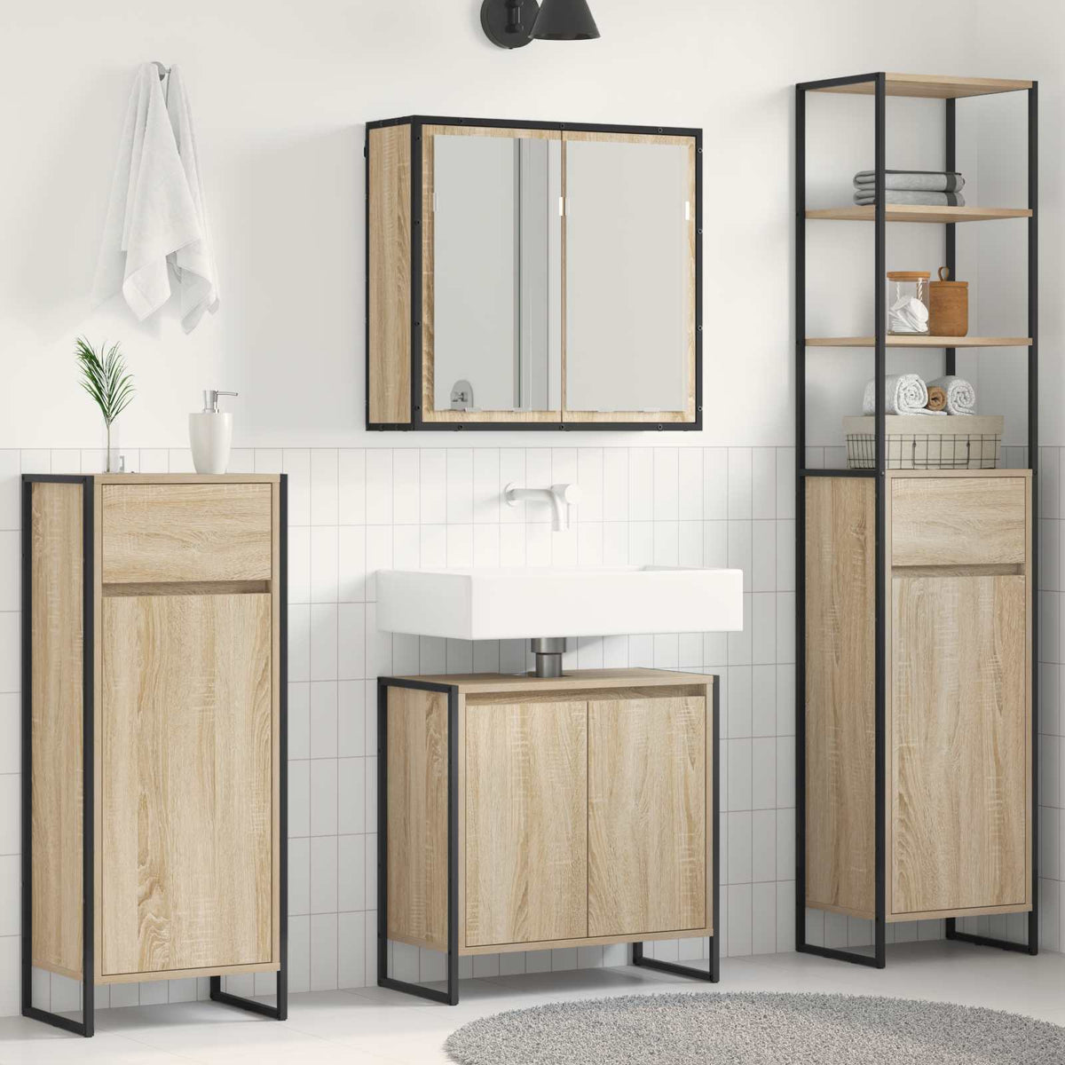 Bathroom Furniture Set 4 pcs Engineered Wood Sonoma oak 60 x 30 x 60 cm