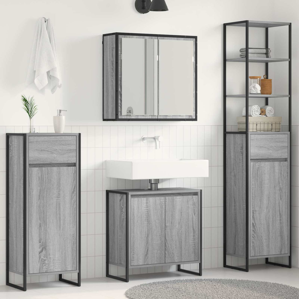 Bathroom Furniture Set 4 pcs Engineered Wood Grey sonoma 60 x 30 x 60 cm