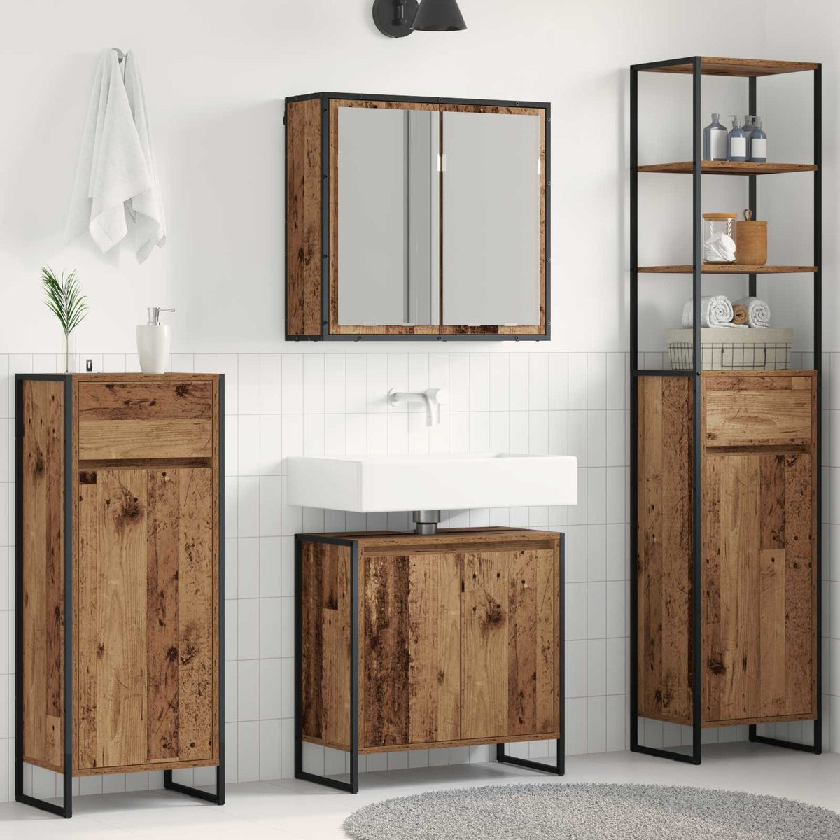 Bathroom Furniture Set 4 pcs Engineered Wood Old wood 60 x 30 x 60 cm