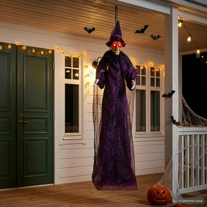 vidaXL Hanging Halloween Talking Witch Purple 216 x 125 cm Polyester 1