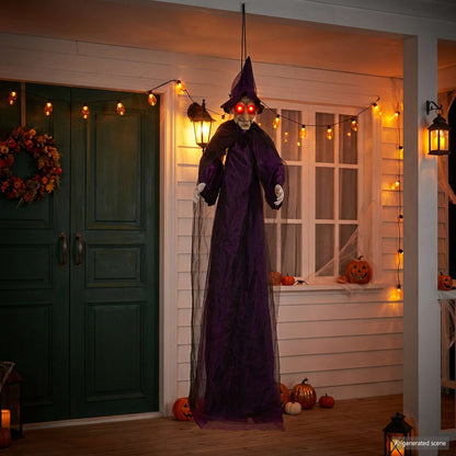 vidaXL Hanging Halloween Talking Witch Purple 216 x 125 cm Polyester 3