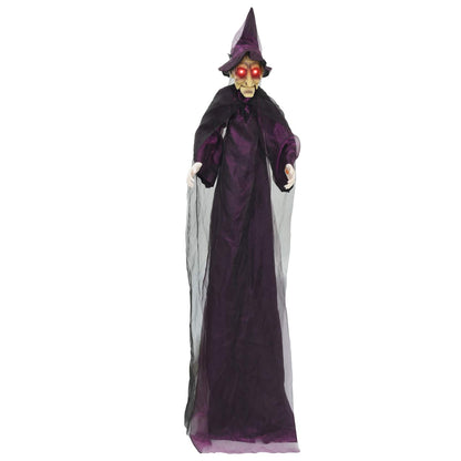 vidaXL Hanging Halloween Talking Witch Purple 216 x 125 cm Polyester 2