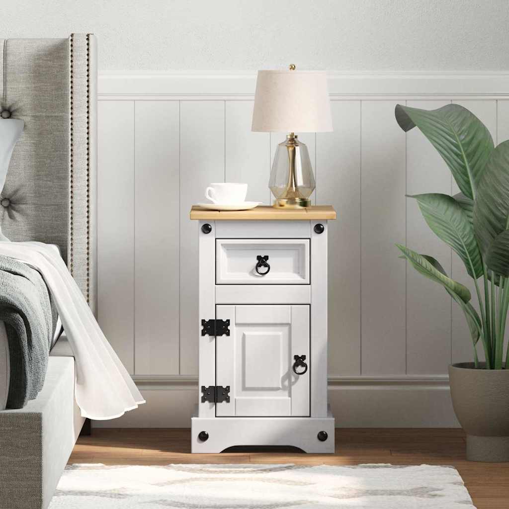 Bedside Table Corona White Solid Pine Wood