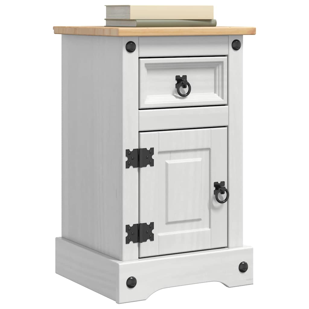 Bedside Table Corona White Solid Pine Wood