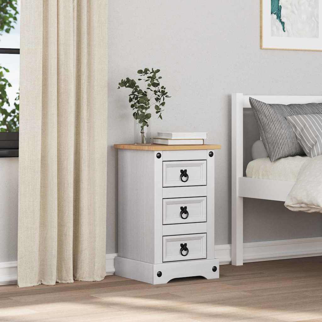 vidaXL Bedside Table CORONA White 35 x 32.5 x 58 cm Solid Pine Wood 4
