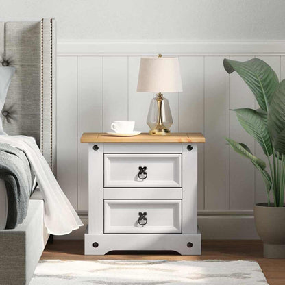 vidaXL Bedside Table Corona White 53 x 39 x 47 cm Solid Pine Wood 1