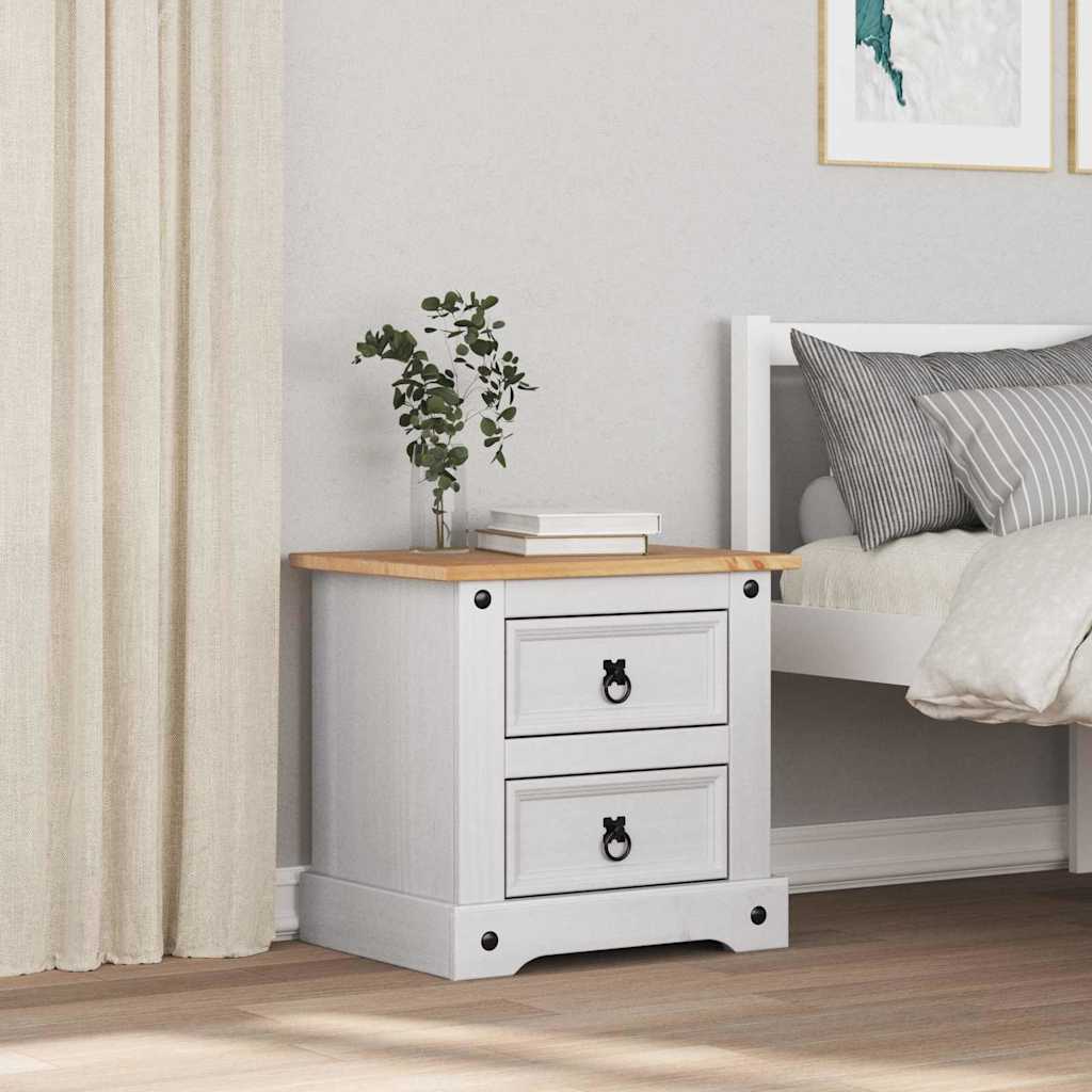 vidaXL Bedside Table Corona White 53 x 39 x 47 cm Solid Pine Wood 4